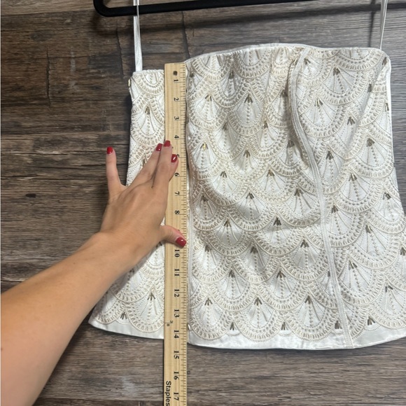 White House Black Market Ivory Patterned Beaded Strapless Camisole Corset Top - Picture 4 of 8